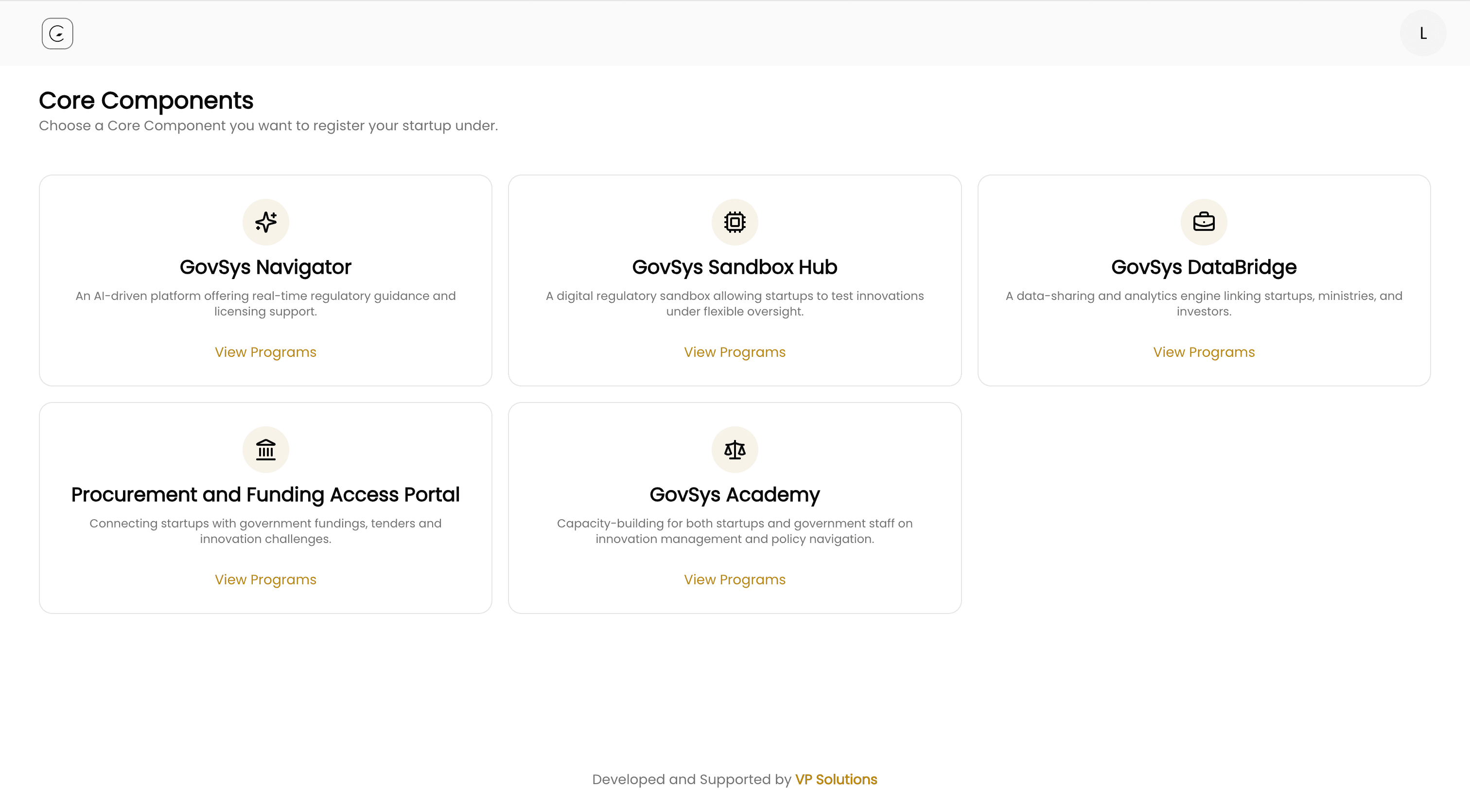GovSys core components interface